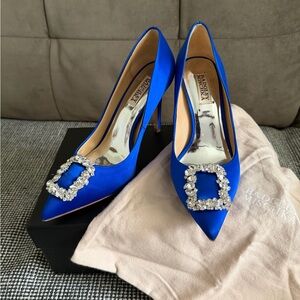 Badgley Mischka Royal Blue Heels with Crystal Buckles size 8